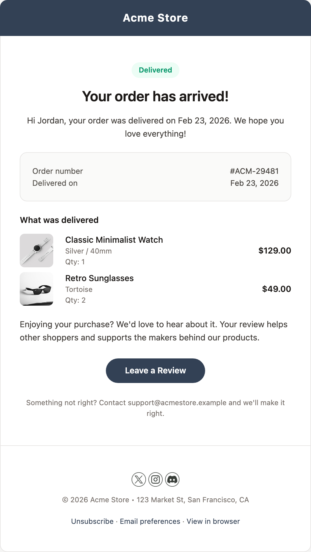 Delivery Confirmation
