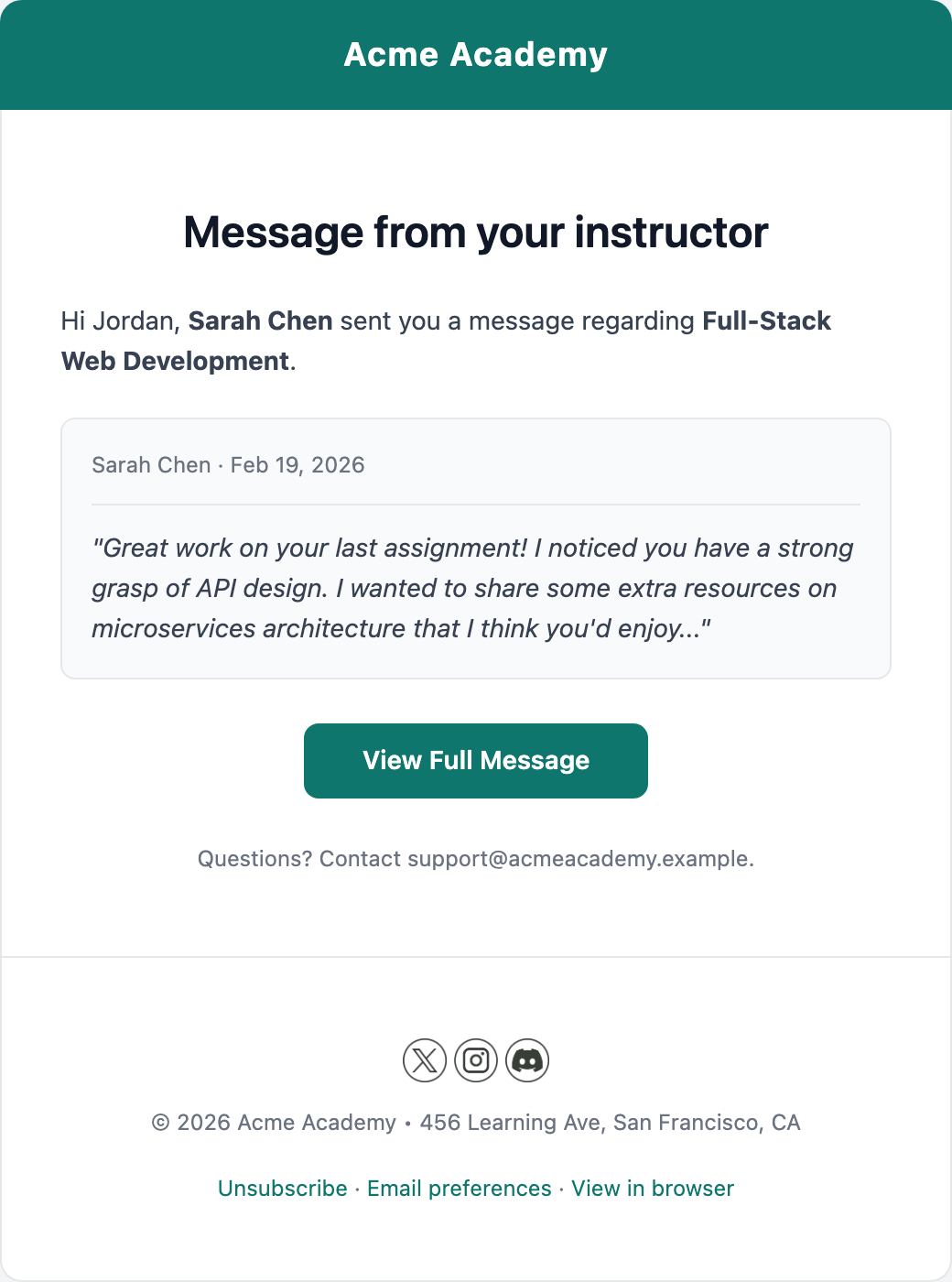Instructor Message