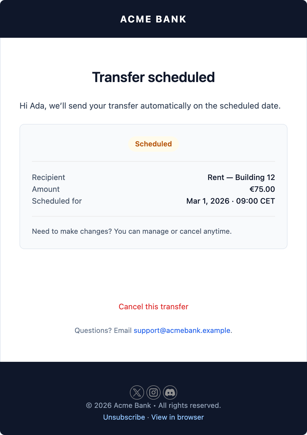 Transfer Scheduled