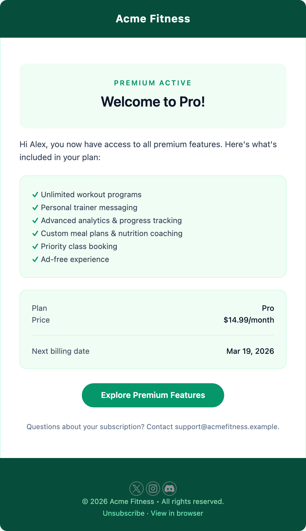 Subscription Welcome