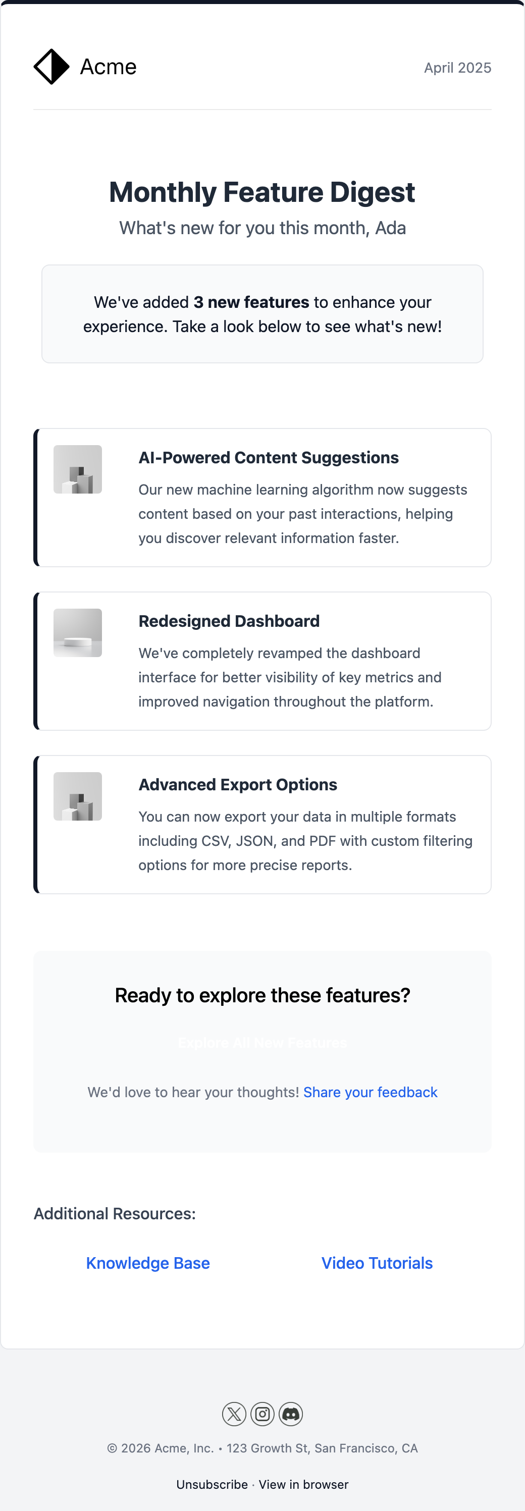 Monthly Features Digest